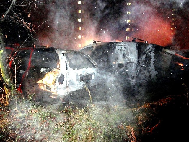 Z citroena i forda pozostały tylko wypalone wraki, mimo bardzo szybkiej akcji strażaków