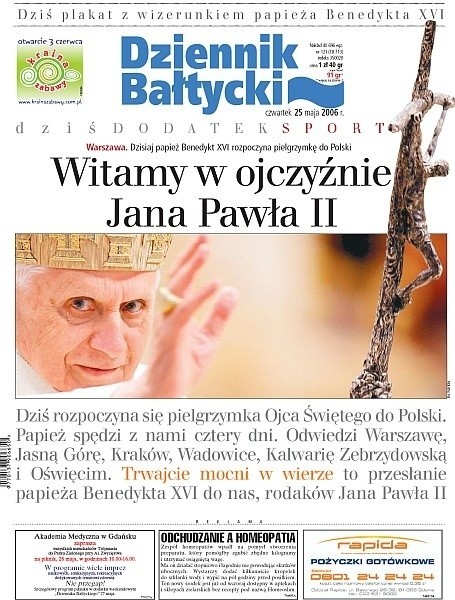 Pielgrzymka Benedykta XVI do Polski, okładka z 25 maja 2006...