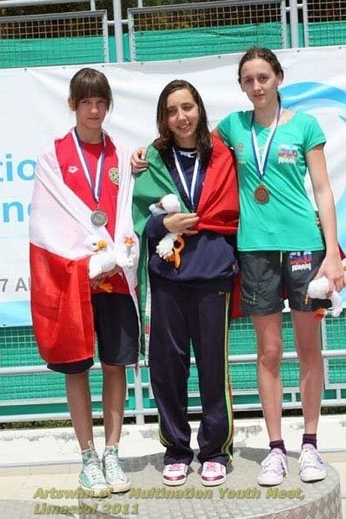Jowita Sieńczyk (pierwsza z lewej) na podium podczas zawodów w cypryjskim Limassol