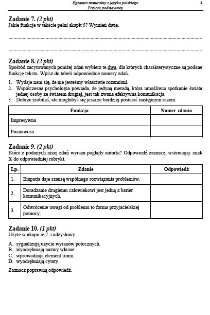 Matura: Zestaw pytań maturalnych w 2011 r.