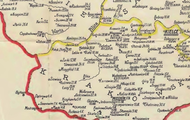 Mapa potyczek powstania styczniowego na terenie naszego regionu, kielecczyzny i Małopolski