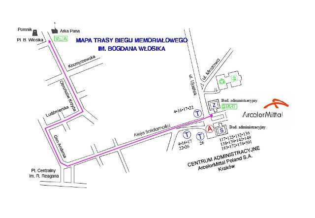 Mapa tegorocznego Biegu Memoriałowego im. Bogdana Włosika