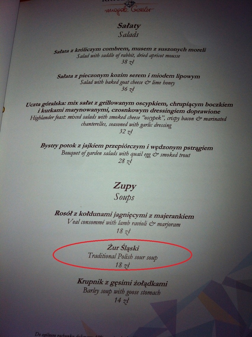 Menu Restauracji Kryształowa w Katowicach