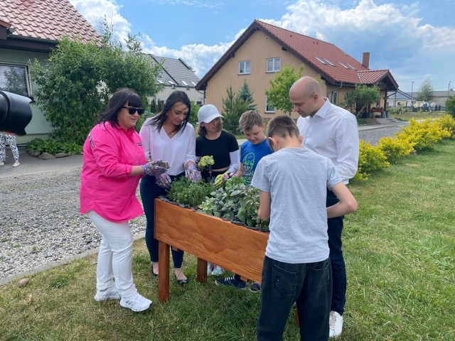 W ogrodzie na terenie Domu Dziecka w Żarach dzieci wspólnie z pracownikami firmy Saint Gobain posadzili kwiaty, zioła, rośliny i drzewka owocowe.
