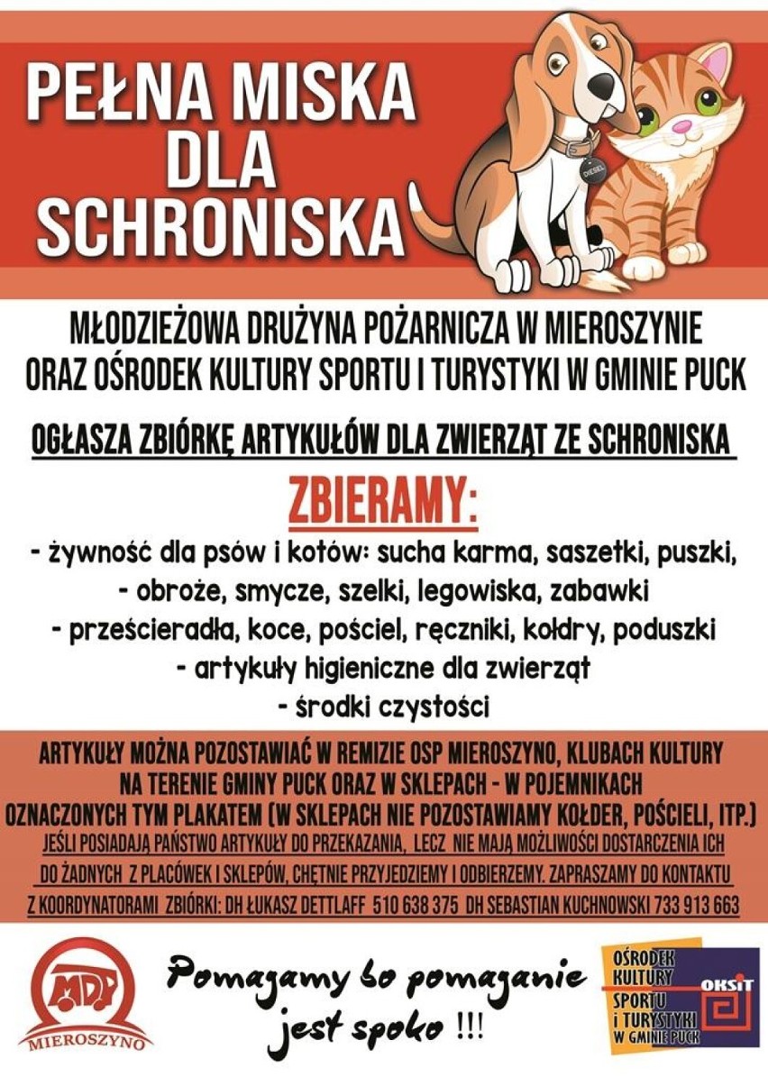 Pełna Miska Dla Schroniska 2021. W tym roku akcja OSP Mieroszyno obejmie całą gminę Puck. Podaruj kołdry, koce, karmę, środki czystości