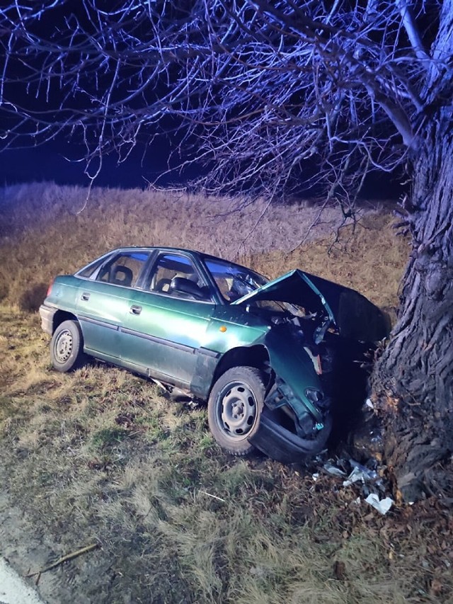 Samochód uderzył w drzewo w Rywałdzie pod Grudziądzem. Kierowca trafił do szpitala