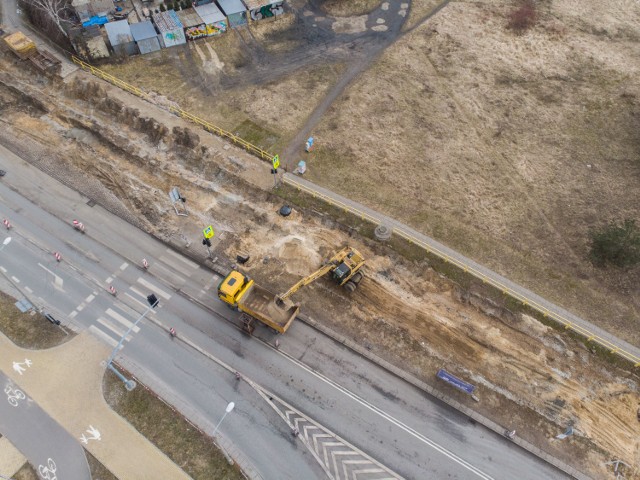 Przebudowa torowiska tramwajowego na osiedlu Rządz okiem drona