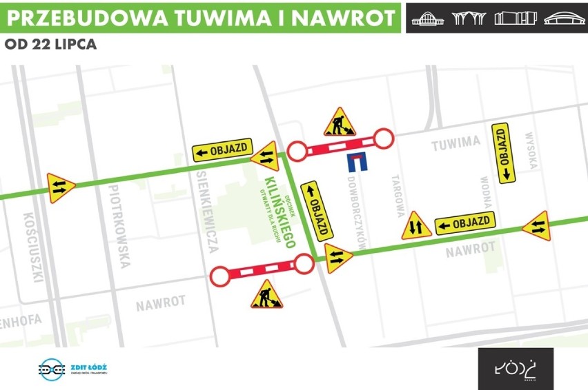 Zmiana organizacji ruchu na Tuwima i Nawrot w Łodzi