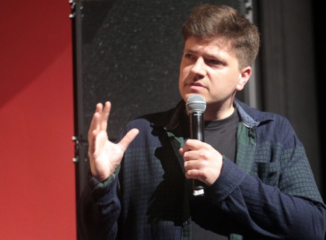 Bartosz Reetz podczas pokazu filmu "Przystanek" w Grudziądzu (kwiecień 2019 r.)