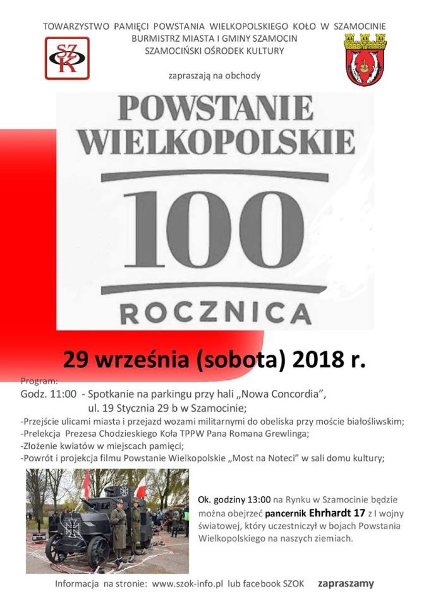 100 rocznica wybuchu powstania wielkopolskiego w Szamocinie: 29 września odbędą się obchody