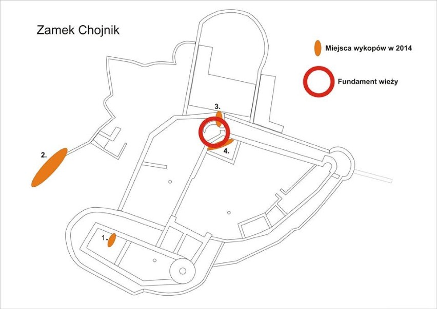 Plan wykopów archeologicznych w 2014 r. na zamku Chojnik