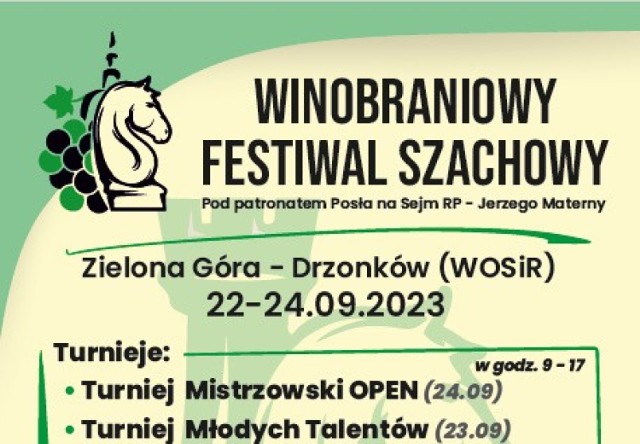 Winobraniowy Festiwal Szachowy odbędzie się w ośrodku WOSikR-u w Drzonkowie (22-24 września).