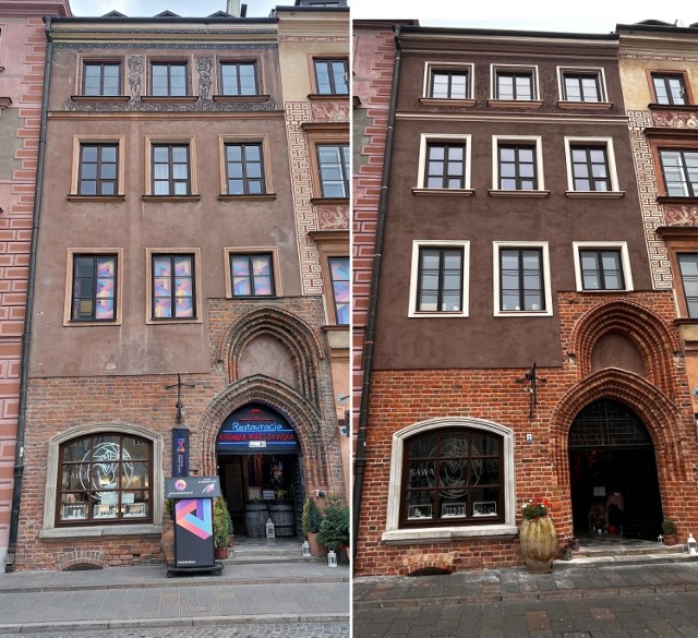 Gotyckie portale kamienicy przy Rynku Starego Miasta 21 przed i po remoncie
