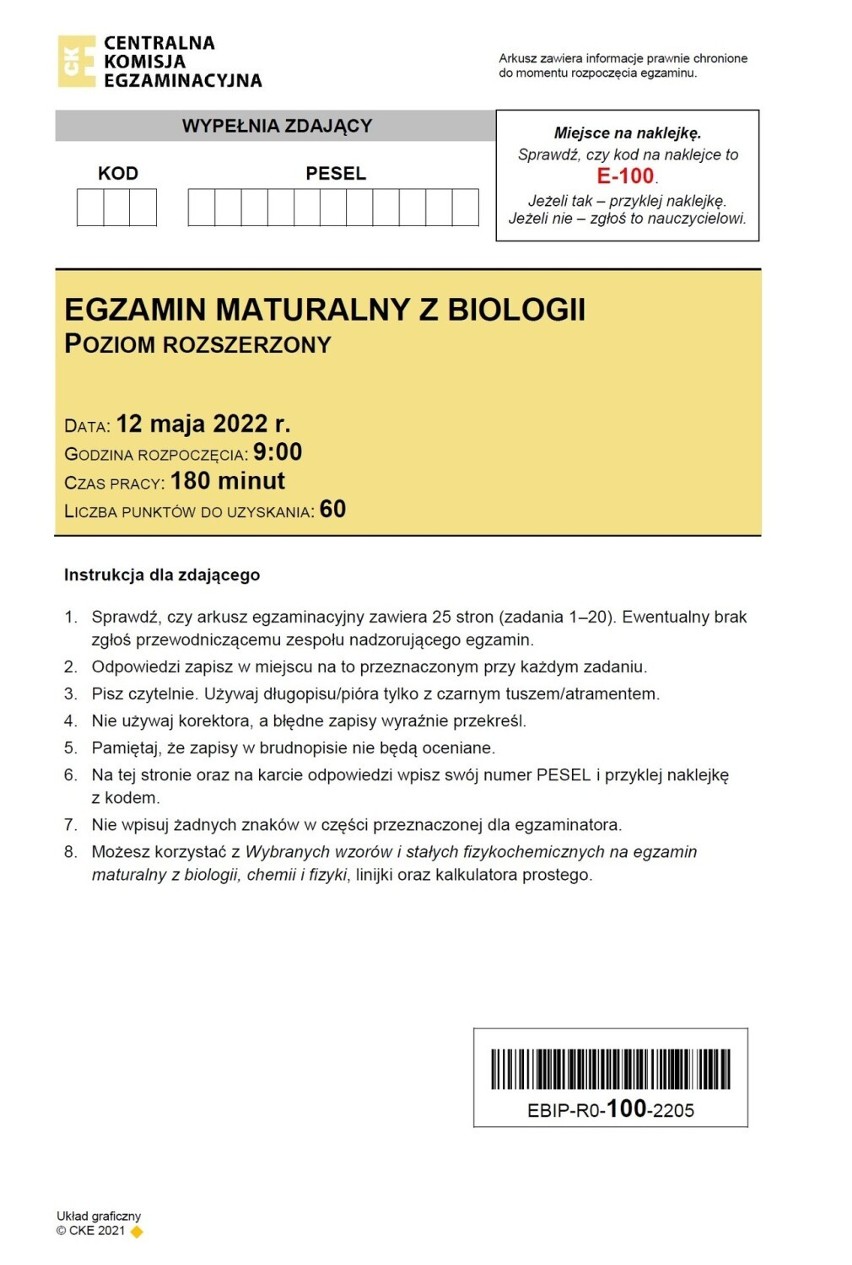 Odpowiedzi do zadań z matury z biologii 2022, poziom...