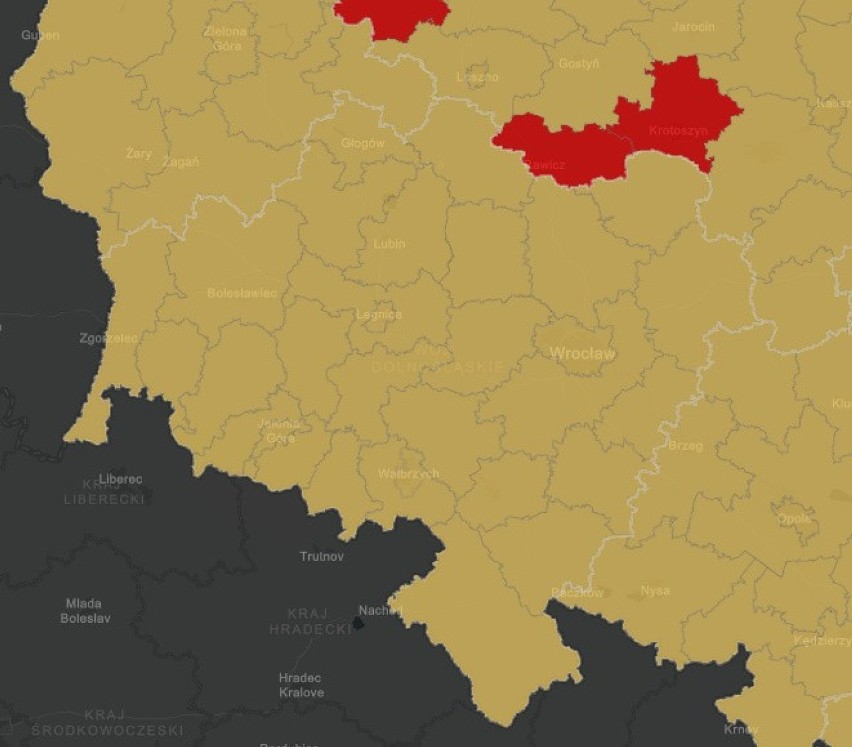 Województwo dolnośląskie 
Strefa czerwona
brak
Strefa...