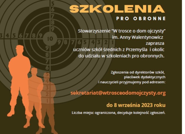 Do 8 września br. trwają zapisy na bezpłatne szkolenia pro obronne dla młodzieży szkół średnich z Przemyśla i Gdańska.