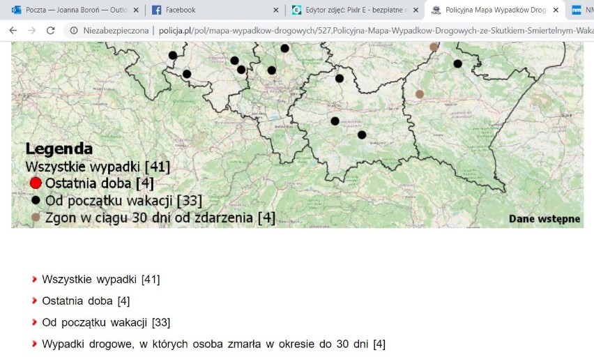 Mapa wypadków w Polsce.