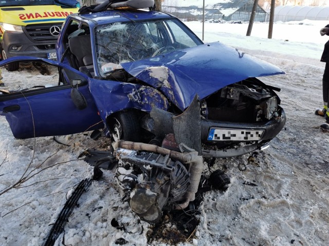 W Turznicach samochód uderzył w drzewo. Ucierpiały dwie osoby
