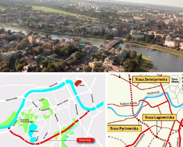 Po powstaniu Kanału Krakowskiego Dębniki stałyby się wyspą. Koncepcja Trasy Pychowickiej musi uwzględniać plany budowy kanału. Zdjęcie dzięki uprzejmości TVN 24.