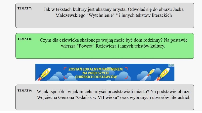 Matura ustna 2017 polski: Pytania na maturze ustnej z polskiego [PYTANIA]