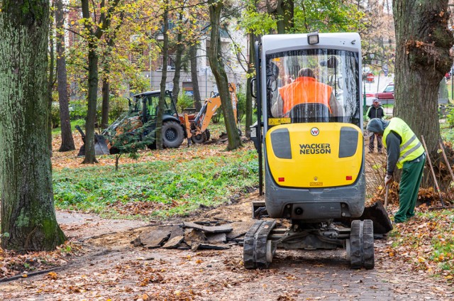 W ramach pierwszego etapu inwestycji mają zostać wykonane następujące prace:
oczyszczenie terenu
rozbiórka istniejących urządzeń małej architektury
rozbiórka części murków oporowych
przebudowa i remont ścieżek pieszych
montaż ławek
zamontowanie nowego oświetlenia.