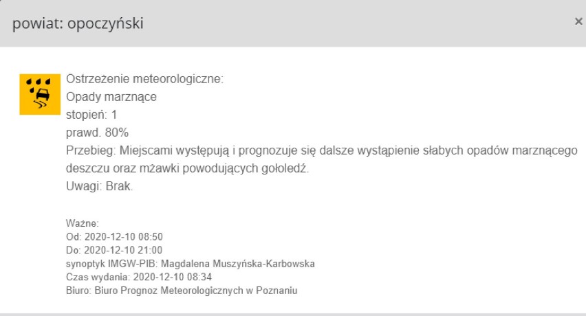 Ostrzeżenie przed gołoledzią dla powiatu opoczyńskiego i tomaszowskiego. Kierowcy powinni zachować szczególną ostrożność