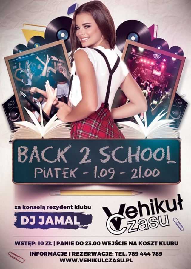 "Back 2 School" to impreza w trakcie której podsumujemy muzycznie tegoroczne lato. Wrócimy także do największych hitów wakacji z poprzednich lat!

Początek - 21.00. Panie do godziny 23.00 wstęp wolny!. Taneczne rytmy szeroko rozumianej muzyki rozrywkowej, za konsolą DJ Jamal. Wstęp dla panów przez pierwszą godzinę - 10 zł. Bilet do wymiany w barze do godziny 23.00! Wszystkie szczegóły akcji dodatkowych zawsze u barmana!