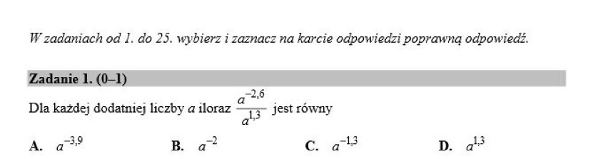 Matura z matematyki, poziom podstawowy. Arkusz