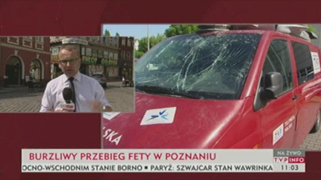 Burdy w Poznaniu. Pseudokibice zniszczyli wóz transmisyjny TVP