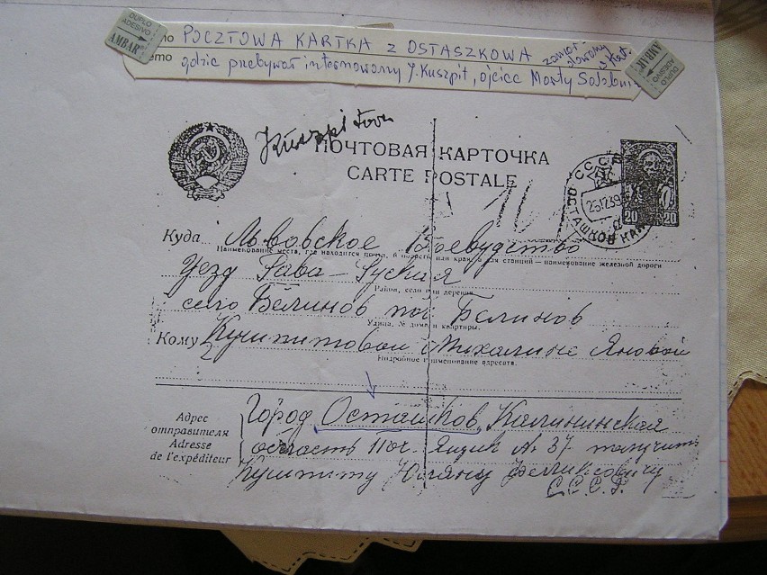 Karta pocztowa wysłana z Ostaszkowa 25 grudnia 1940 roku...