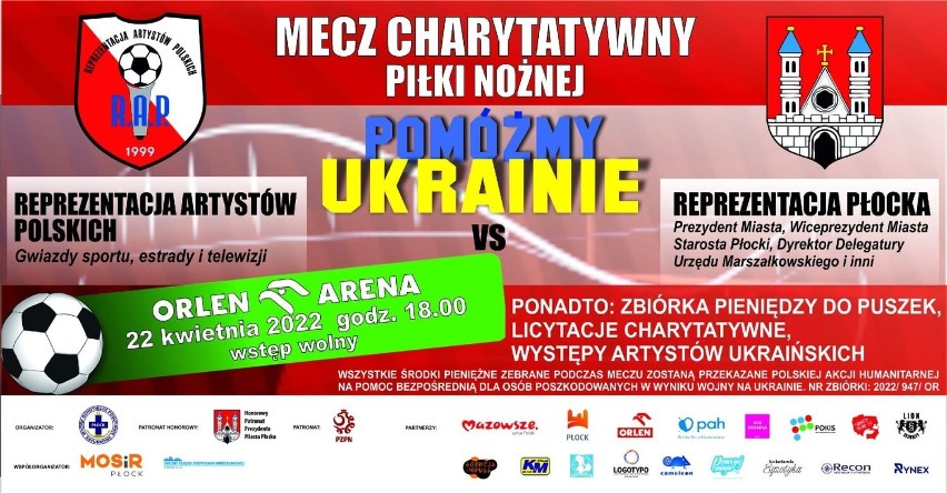 Mecz charytatywny Polscy Artyści - Płoccy Samorządowcy w Orlen Arenie. Celem zbiórka dla Ukrainy