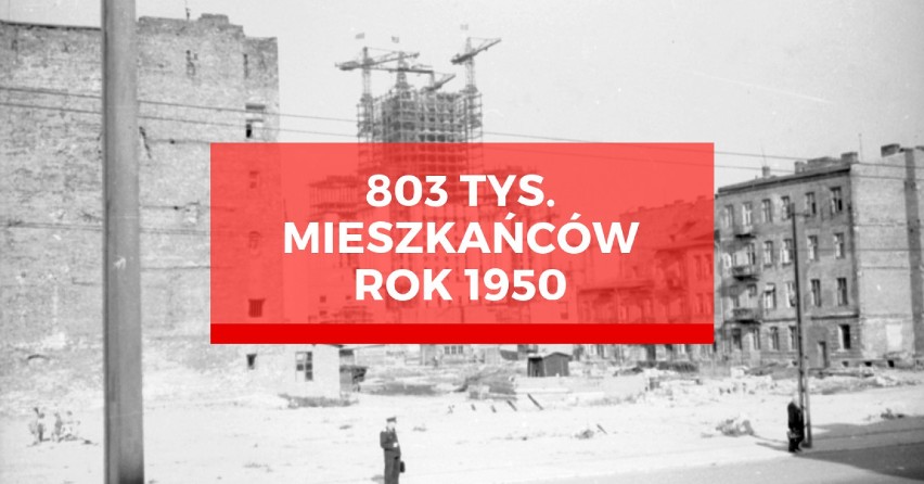W 1950 roku w Warszawie mieszkało już 803 tysiące osób (56%...