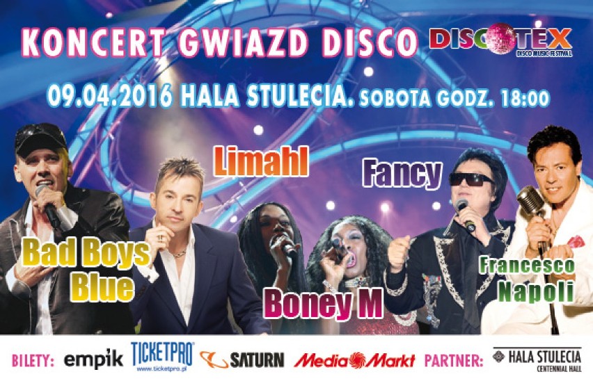 Discotex - koncert disco we Wrocławiu
9 kwietnia, godz....