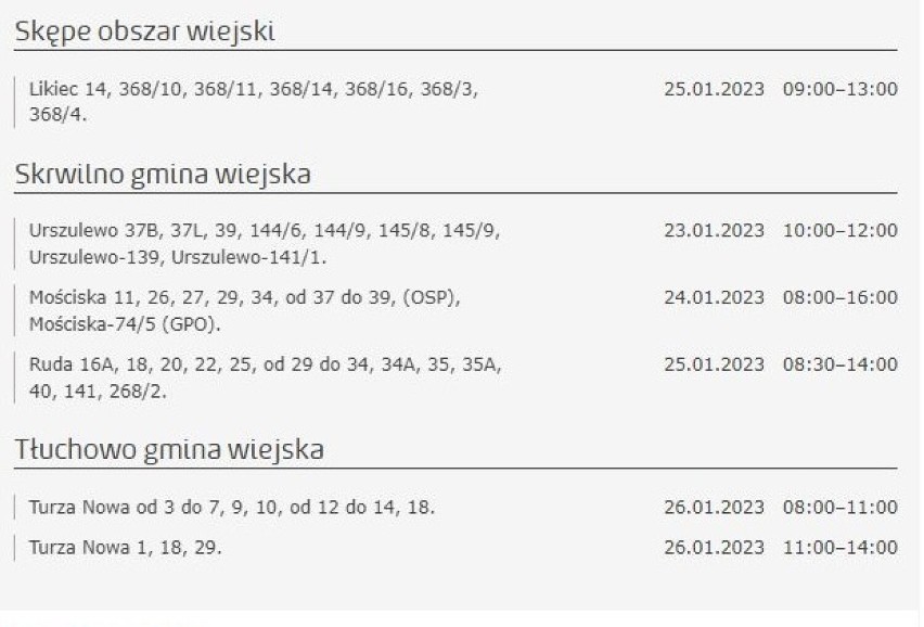 Tu nie będzie prądu w Kujawsko-Pomorskiem [miasta, gminy - 26.01.2023]