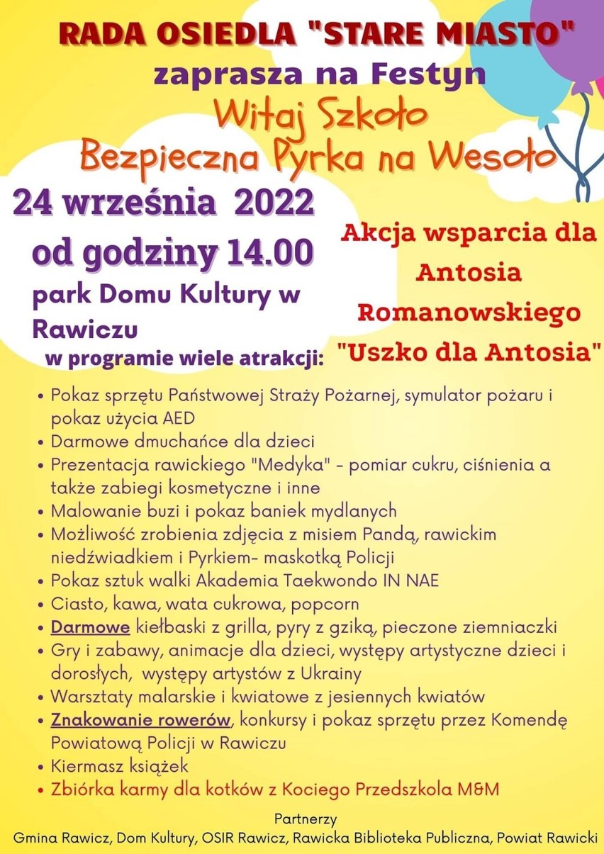 Festyn "Witaj Szkoło. Bezpieczna Pyrka na Wesoło" w parku DK w Rawiczu