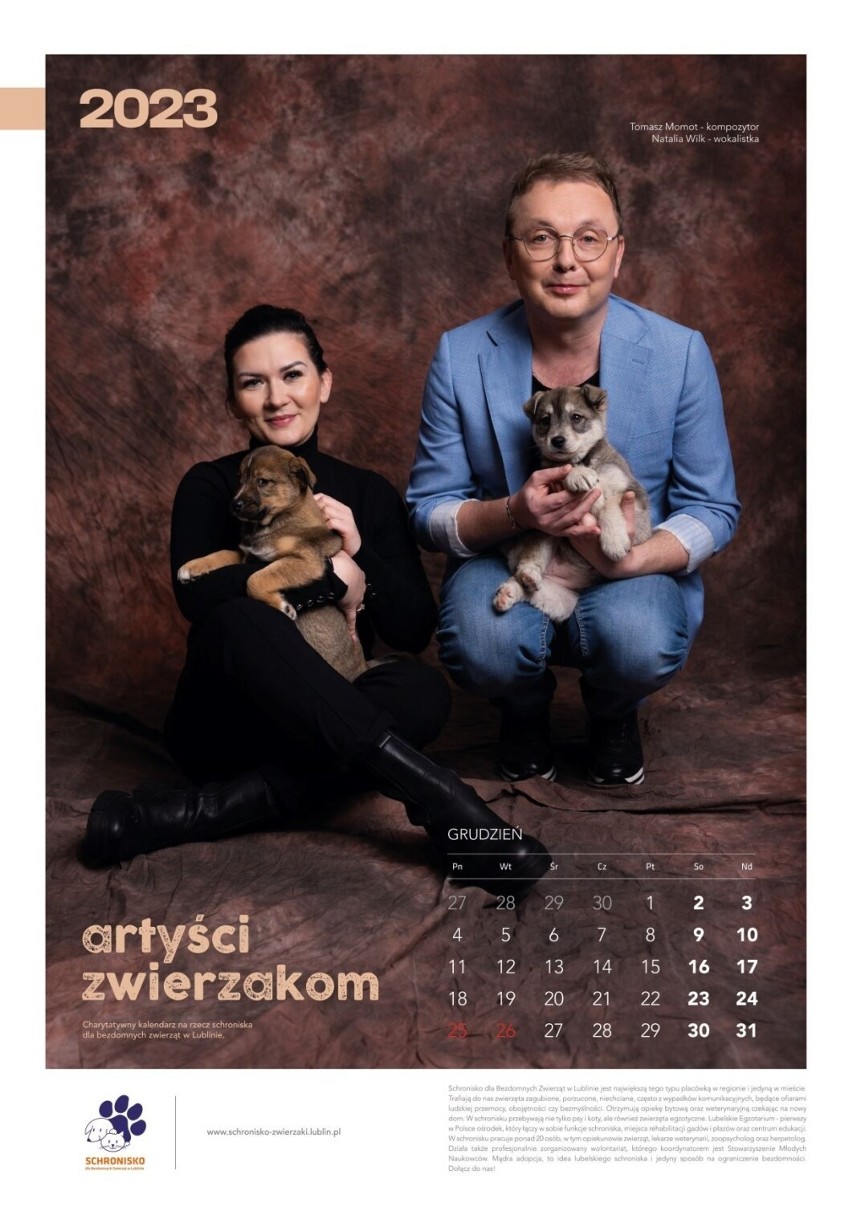Artyści Zwierzakom - lubelscy celebryci stworzyli wyjątkowy kalendarz niosący pomoc