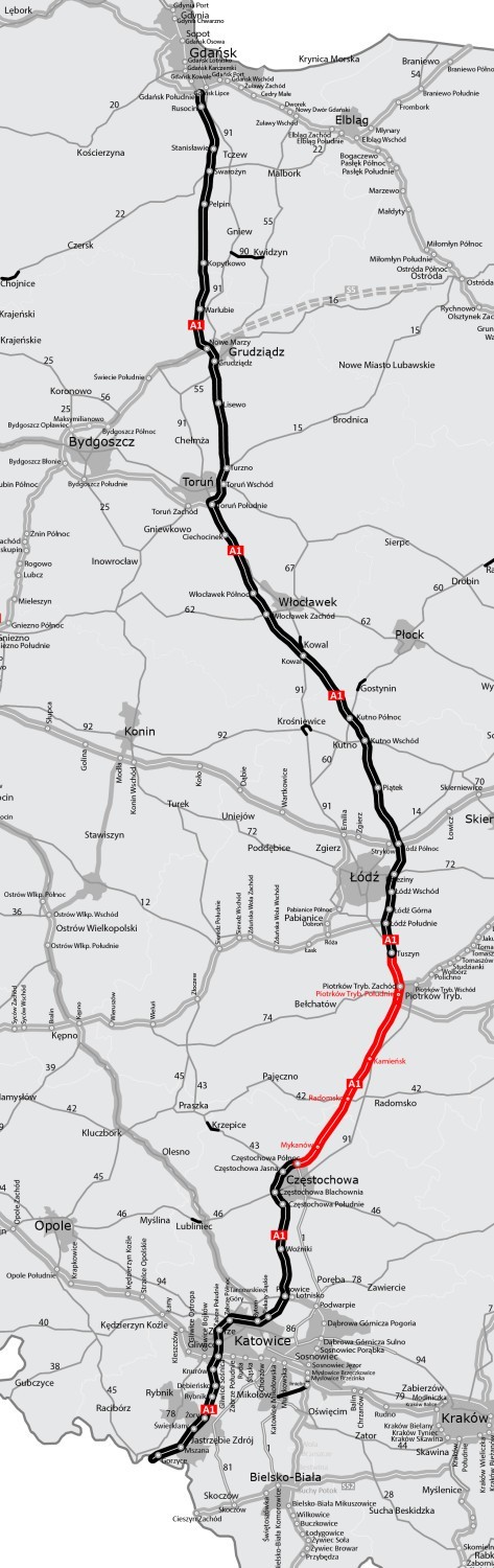 Do końca roku od Tuszyna do Częstochowy pojedziemy po nowej jezdni autostrady A1