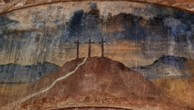 „Golgota" malowidło uratowane z ruin kaplicy w Rapocinie