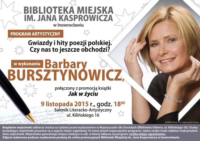 Barbara Bursztynowicz w Inowrocławiu będzie prezentować wiersze polskich poetów.