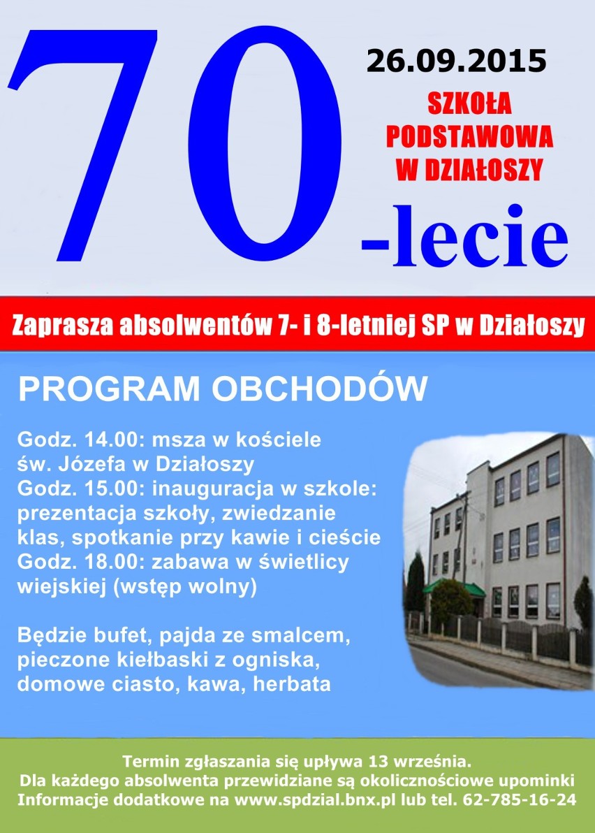 Jubileusz 70-lecia Szkoły Podstawowej w Działoszy. ZJAZD ABSOLWENTÓW