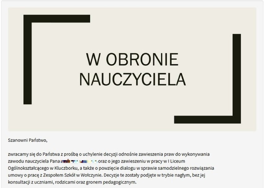 Petycja w obronie nauczyciela