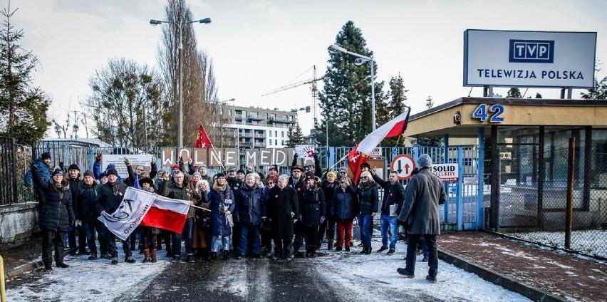 Protest pod TVP w Gdańsku.