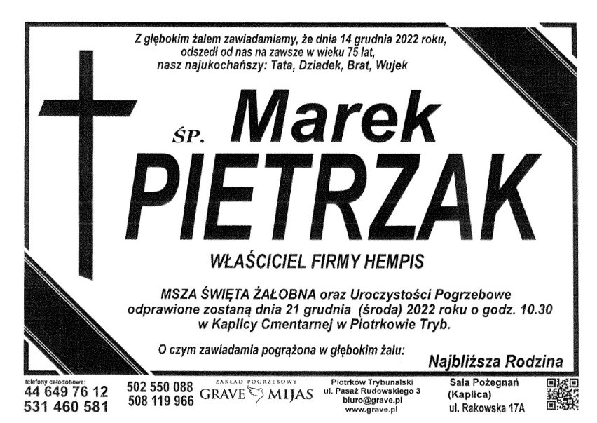 Zmarł Marek Pietrzak, twórca firmy Hempis w Piotrkowie...