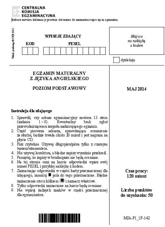 Matura 2014. Język angielski poziom podstawowy [ARKUSZ, ODPOWIEDZI]