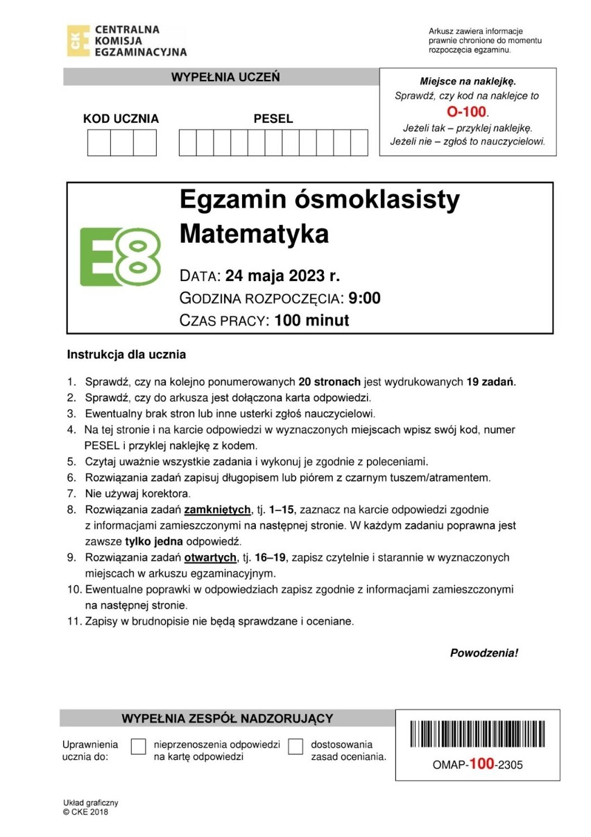 Egzamin ósmoklasisty 2023 z matematyki - Zobacz ARKUSZ CKE i ODPOWIEDZI. Sprawdź, czy zdałeś!