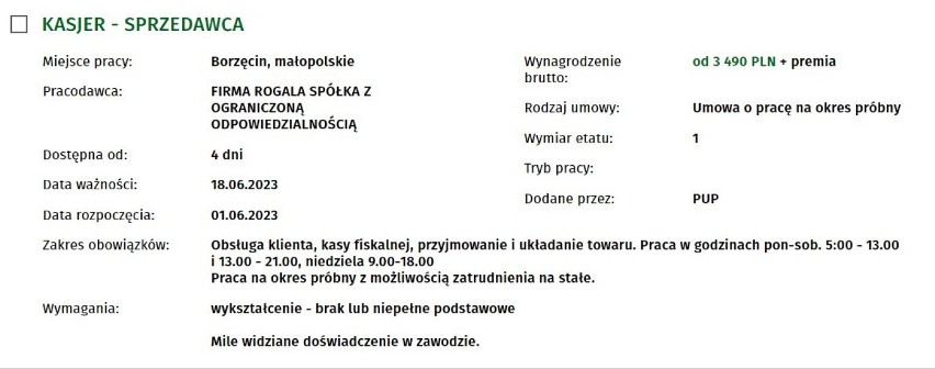 Oferty pracy PUP w powiecie brzeskim, 22.05.2023