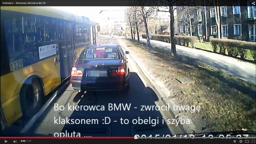 Katowice: Nerwowy kierowca autobusu pluje na bmw? [WIDEO]