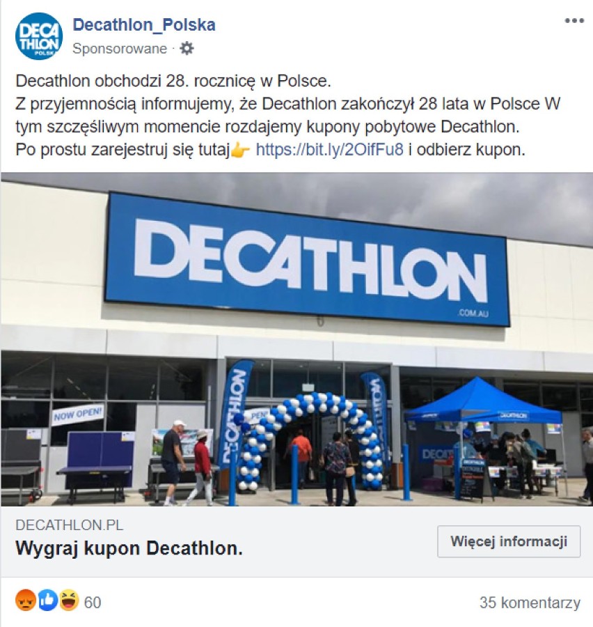 Wygraj kupon 500 zł do Decathlonu! Widzieliście to na Facebooku? Uważajcie!