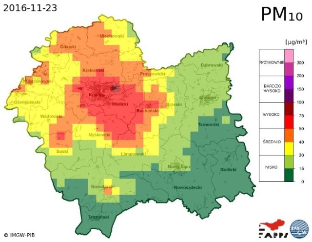 Prognozowane stężenia zanieczyszczeń powietrza w woj. małopolskim