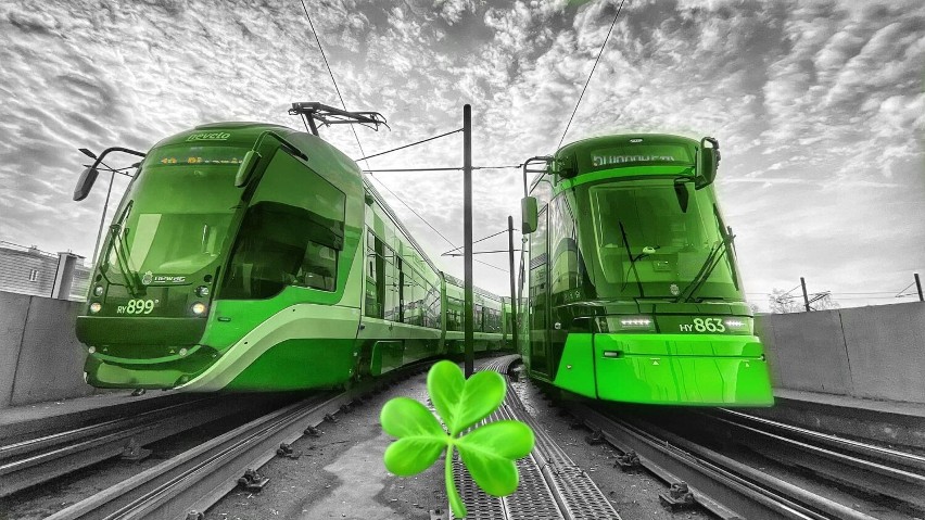 Kraków. Zielone tramwaje na ulicach miasta. Dziś dzień św. Patryka